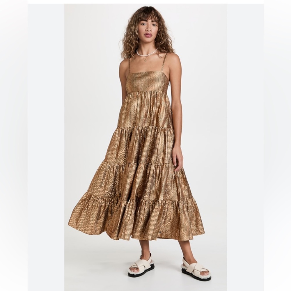 Scotch & Soda Metallic Seersucker Pinafore Maxi Dress